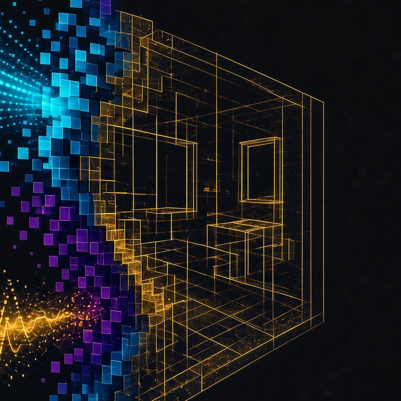A gold wireframe interior.